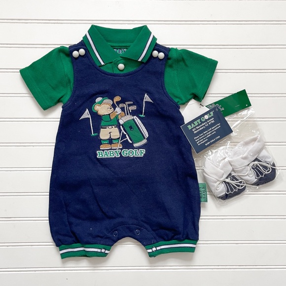 VINTAGE BABY GOLF NWT Golf Appliqué Romper Set